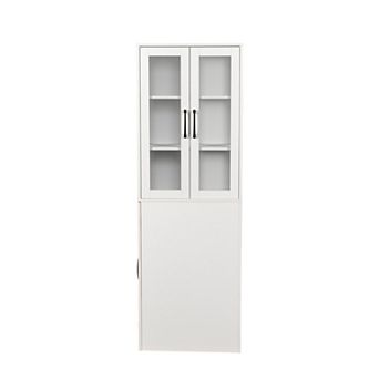 Display Cabinet with 2 Glass Doors, 4 Pull Out Multi Tier Shelves, Modern Pantry Storage for Home
