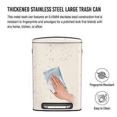 50L Stainless Steel Foot Operated Kitchen Trash Can with 30 Garbage Bags