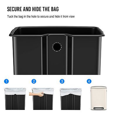 50L Stainless Steel Foot Operated Kitchen Trash Can with 30 Garbage Bags