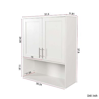 Wall Mount Bathroom Mirror Cabinet with Dual Doors and Tissue Slot