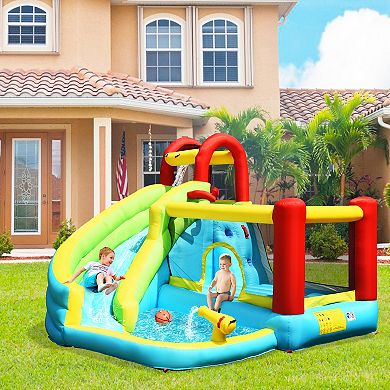 6-in-1 Inflatable Bounce House with Basketball Hoop - No Blower