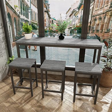 Modern Long Dining Table Set with 3 Stools and Metal Frame