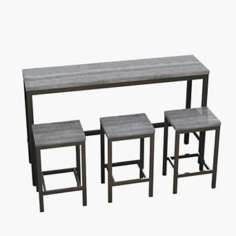 Modern Long Dining Table Set with 3 Stools and Metal Frame