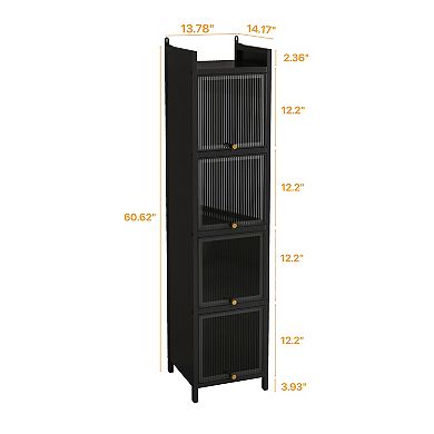 Modern Four-Tier Glass Door Cabinet with Five-Tier Storage