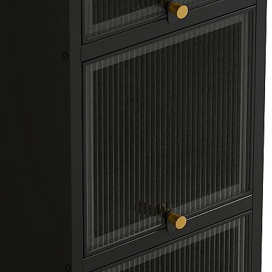 Modern Four-Tier Glass Door Cabinet with Five-Tier Storage