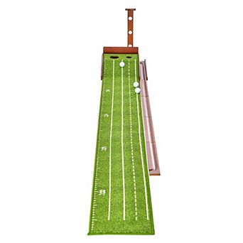 Golf Putting Mat Indoor 2-Hole Green with Ball Return Alignment Guide and Base