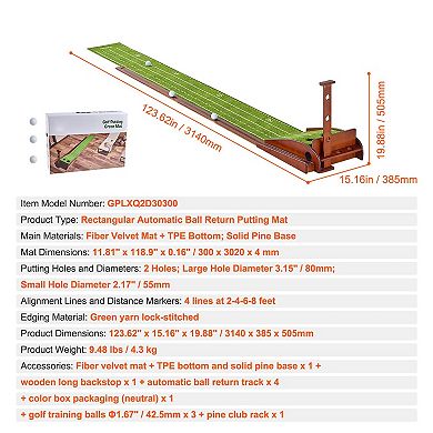 Golf Putting Mat Indoor 2-Hole Green with Ball Return Alignment Guide and Base
