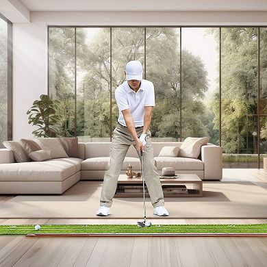 Golf Putting Mat Indoor 2-Hole Green with Ball Return Alignment Guide and Base