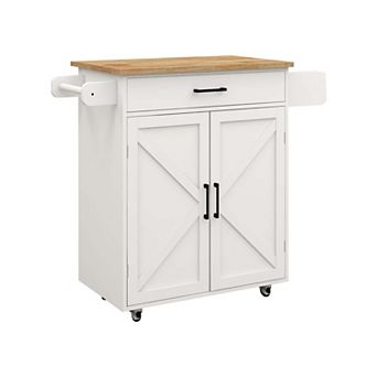 Rolling Kitchen Cart with Adjustable Shelves, Towel Rack and Wood Top for Storage
