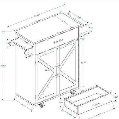 Rolling Kitchen Cart with Adjustable Shelves, Towel Rack and Wood Top for Storage