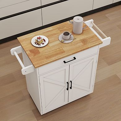Rolling Kitchen Cart with Adjustable Shelves, Towel Rack and Wood Top for Storage