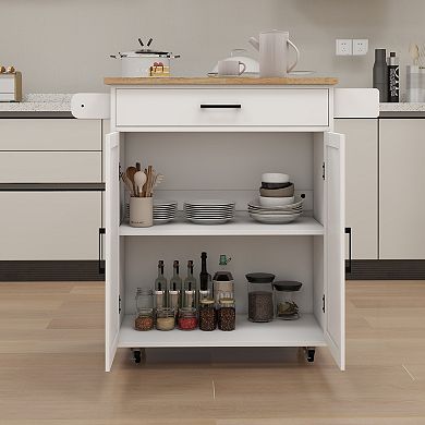 Rolling Kitchen Cart with Adjustable Shelves, Towel Rack and Wood Top for Storage