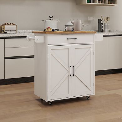 Rolling Kitchen Cart with Adjustable Shelves, Towel Rack and Wood Top for Storage