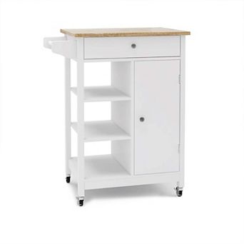 Rolling Kitchen Cart with Adjustable Shelves, Towel Rack and Rubber Wood Top