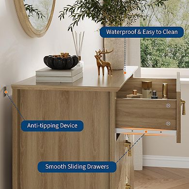 IDEALHOUSE Modern Fluted 5-Drawer Dresser with Metal Handles