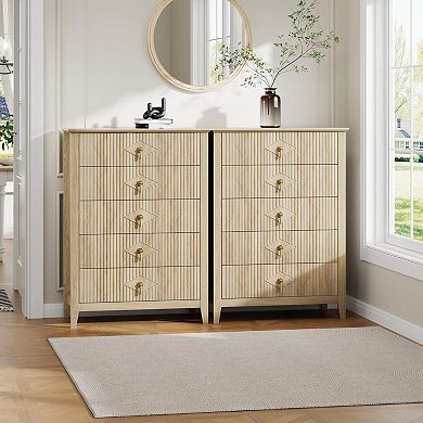 IDEALHOUSE Modern Fluted 5-Drawer Dresser with Metal Handles