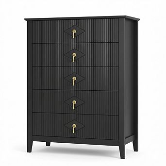 IDEALHOUSE Modern Fluted 5-Drawer Dresser with Metal Handles