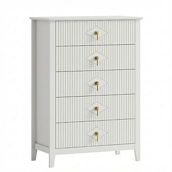 IDEALHOUSE Modern Fluted 5-Drawer Dresser with Metal Handles