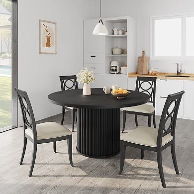 IDEALHOUSE Round Dining Table with Wave Shape Metal Pedestal Base