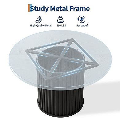 IDEALHOUSE Round Dining Table with Wave Shape Metal Pedestal Base