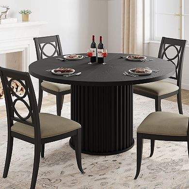 IDEALHOUSE Round Dining Table with Wave Shape Metal Pedestal Base