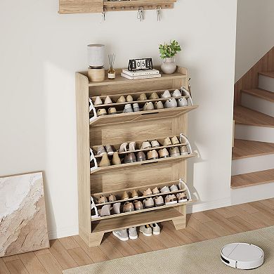 IDEALHOUSE 3-Tier Flip-Door Shoe Cabinet with Louvered Doors