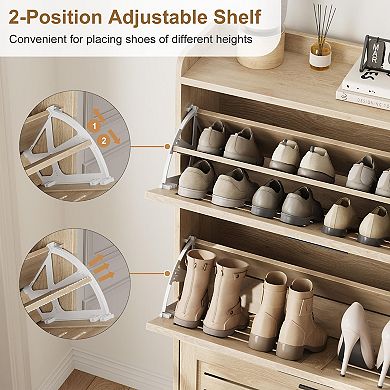 IDEALHOUSE 3-Tier Flip-Door Shoe Cabinet with Louvered Doors