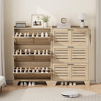 IDEALHOUSE 3-Tier Flip-Door Shoe Cabinet with Louvered Doors
