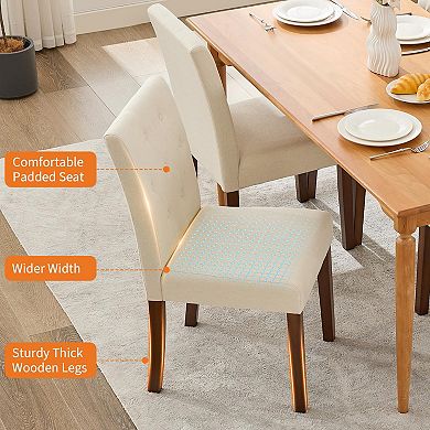 IDEALHOUSE Parsons Fabric Dining Chairs Set of 2 with Curved Back & Wood Legs
