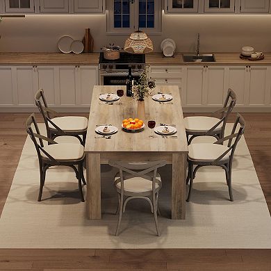 IDEALHOUSE 71 Inch Farmhouse Dining Table with Triangular Legs, Seats 6-8