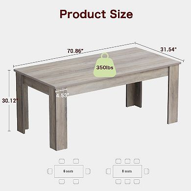 IDEALHOUSE 71 Inch Farmhouse Dining Table with Triangular Legs, Seats 6-8