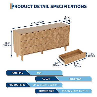 IDEALHOUSE 61" Fluted Buffet Cabinet