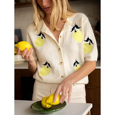 Women's Embroidery Button Down Cardigan Sweater Short Sleeve Knit Outerwear
