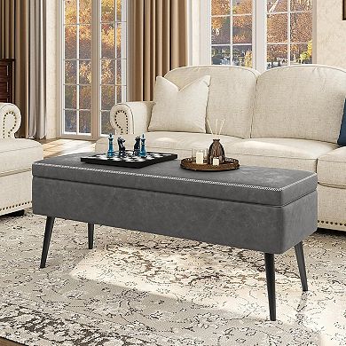 IDEALHOUSE Mid-Century Modern Storage Ottoman Bench, Grey Rectangular Foot of Bed Bench