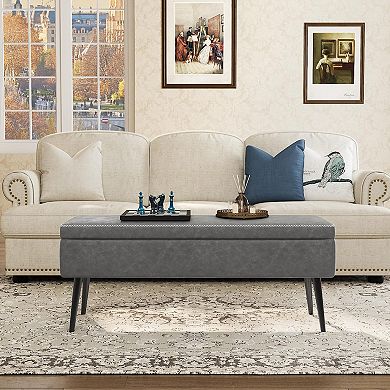 IDEALHOUSE Mid-Century Modern Storage Ottoman Bench, Grey Rectangular Foot of Bed Bench