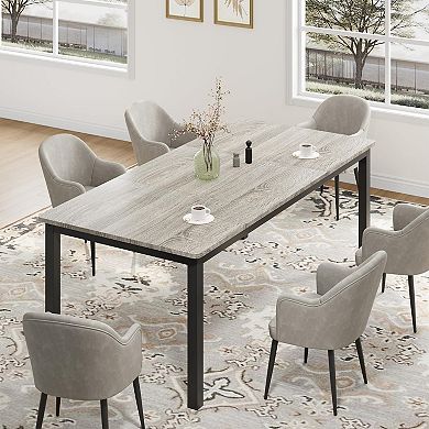 IDEALHOUSE Round Corner Dining Table with Metal Legs, Modern Rectangular Table for 6-8