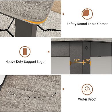 IDEALHOUSE Round Corner Dining Table with Metal Legs, Modern Rectangular Table for 6-8