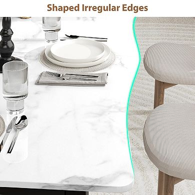 IDEALHOUSE Modern Wave-Edge Dining Table, Waterproof Rectangular Table with Metal Frame