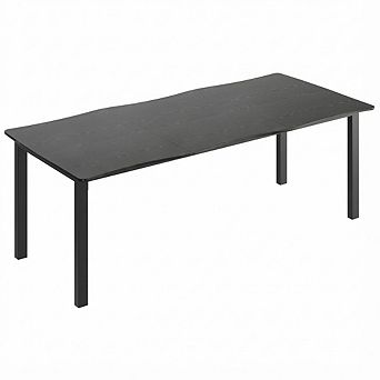 IDEALHOUSE Modern Wave-Edge Dining Table, Waterproof Rectangular Table with Metal Frame
