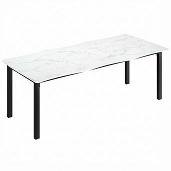 IDEALHOUSE Modern Wave-Edge Dining Table, Waterproof Rectangular Table with Metal Frame