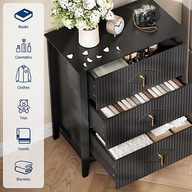 IDEALHOUSE Mid-Century Modern Fluted 3-Drawer Nightstand