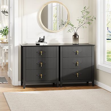 IDEALHOUSE Mid-Century Modern Fluted 3-Drawer Nightstand
