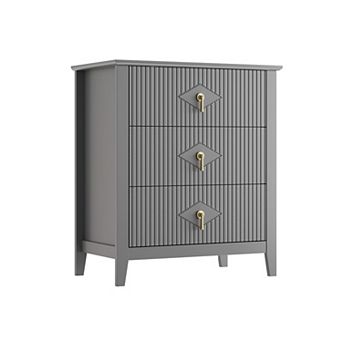 IDEALHOUSE Mid-Century Modern Fluted 3-Drawer Nightstand