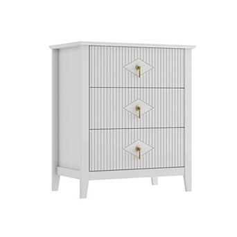 IDEALHOUSE Mid-Century Modern Fluted 3-Drawer Nightstand