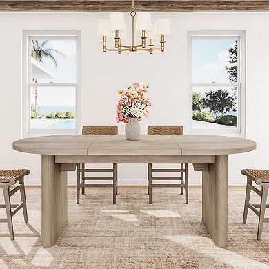 IDEALHOUSE Oval Dining Table with Double Pedestal Base, Farmhouse Kitchen Table for 6-8