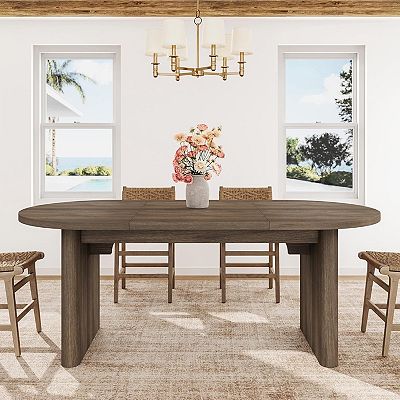 IDEALHOUSE Oval Dining Table with Double Pedestal Base, Farmhouse
