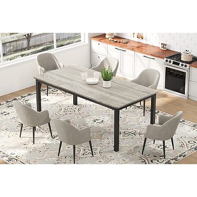 IDEALHOUSE Round Corner Dining Table with Metal Legs, Modern Rectangular Table for 6-8