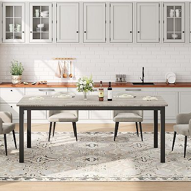 IDEALHOUSE Round Corner Dining Table with Metal Legs, Modern Rectangular Table for 6-8