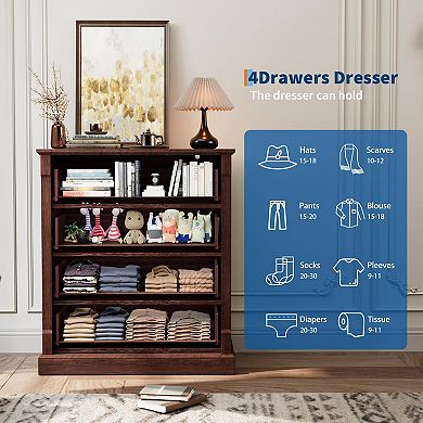 IDEALHOUSE Farmhouse 4-Drawer Dresser with Distressed Finish