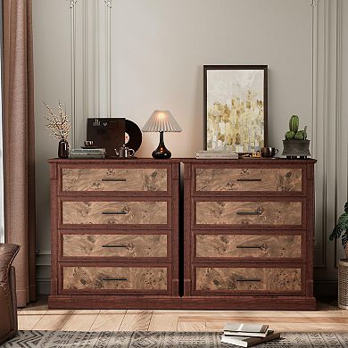 IDEALHOUSE Farmhouse 4-Drawer Dresser with Distressed Finish